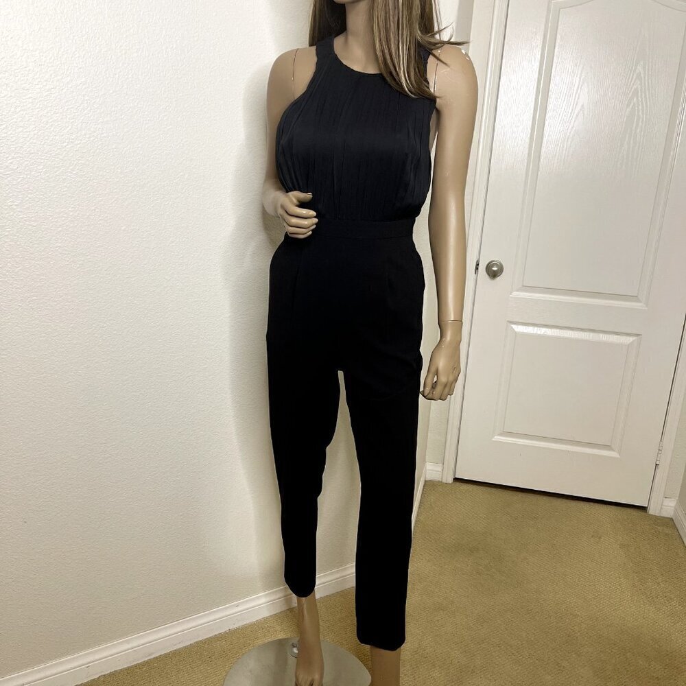 Alice + Olivia Jumpsuit Sz 4 Halter Black Pleated Exposed Zip Back Pantsuit